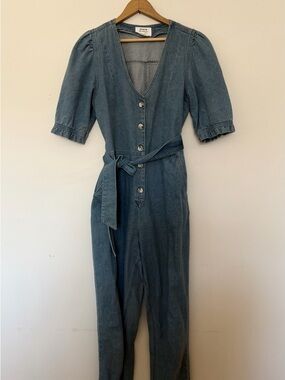 Miss Selfridge Denim Blue Button-Front Jumpsuit